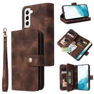 For Samsung Galaxy S21 FE 5G Multifunctional Card Slot Zipper Wallet Leather Phone Case(Brown)