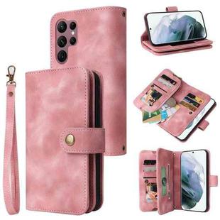 For Samsung Galaxy S22 Ultra 5G Multifunctional Card Slot Zipper Wallet Leather Phone Case(Rose Gold)