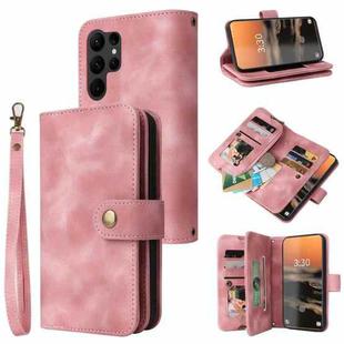 For Samsung Galaxy S23 Ultra 5G Multifunctional Card Slot Zipper Wallet Leather Phone Case(Rose Gold)
