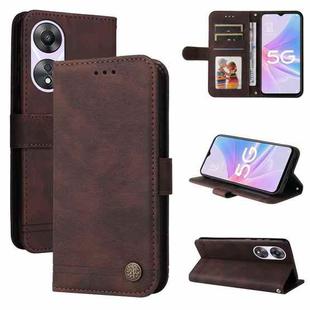For OPPO A58 5G Skin Feel Life Tree Metal Button Leather Phone Case(Brown)