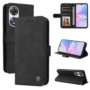 For OPPO A58 5G Skin Feel Life Tree Metal Button Leather Phone Case(Black)