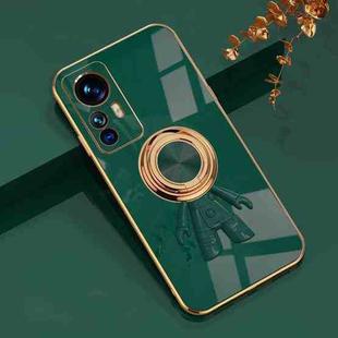 For Xiaomi 12T 6D Plating Astronaut Ring Kickstand Phone Case(Dark Green)