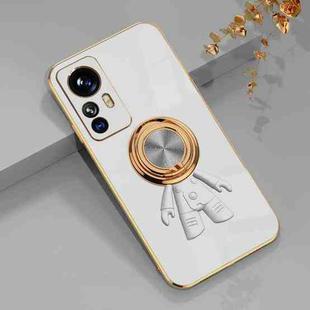 For Xiaomi 12T 6D Plating Astronaut Ring Kickstand Phone Case(White)