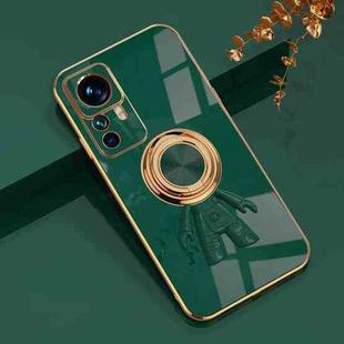 For Xiaomi 12T Pro 6D Plating Astronaut Ring Kickstand Phone Case(Dark Green)