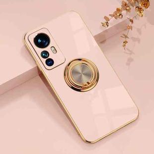 For Xiaomi 12T 6D Electroplating Ring Kickstand Phone Case(Light Pink)