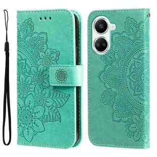 For Huawei nova 10 SE 7-petal Flowers Embossing Leather Phone Case(Green)