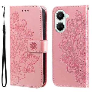 For Huawei nova 10 SE 7-petal Flowers Embossing Leather Phone Case(Rose Gold)