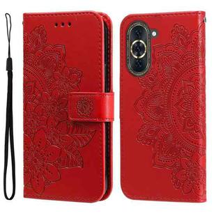For Huawei nova 10 7-petal Flowers Embossing Leather Phone Case(Red)