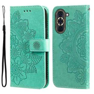 For Huawei nova 10 Pro 7-petal Flowers Embossing Leather Phone Case(Green)