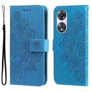 For OPPO A58 5G 7-petal Flowers Embossing Leather Phone Case(Blue)