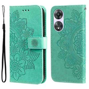 For OPPO A58 5G 7-petal Flowers Embossing Leather Phone Case(Green)