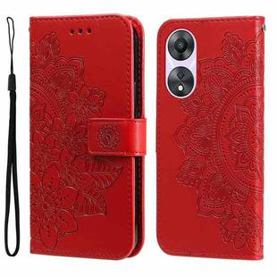 For OPPO A58 5G 7-petal Flowers Embossing Leather Phone Case(Red)