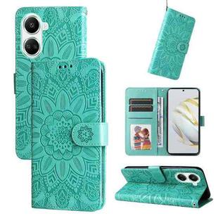 For Huawei nova 10 SE Embossed Sunflower Leather Phone Case(Green)