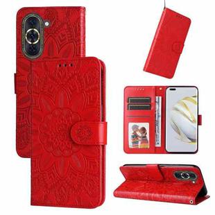 For Huawei nova 10 Embossed Sunflower Leather Phone Case(Red)
