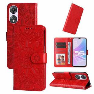 For OPPO A58 5G Embossed Sunflower Leather Phone Case(Red)