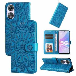 For OPPO A58 5G Embossed Sunflower Leather Phone Case(Blue)