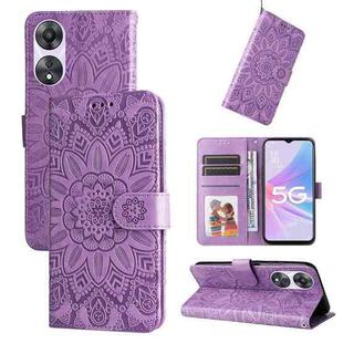 For OPPO A58 5G Embossed Sunflower Leather Phone Case(Purple)