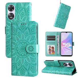 For OPPO A58 5G Embossed Sunflower Leather Phone Case(Green)