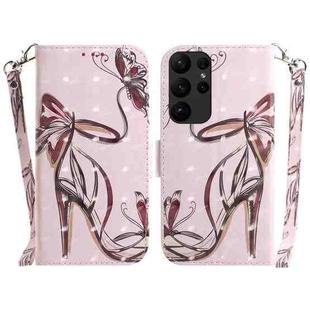 For Samsung Galaxy S23 Ultra 5G 3D Colored Pattern Flip Leather Phone Case(Butterfly High-heeled)