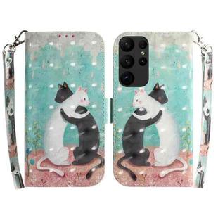 For Samsung Galaxy S23 Ultra 5G 3D Colored Pattern Flip Leather Phone Case(Black White Cat)