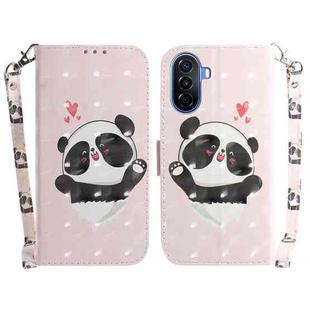 For Huawei nova Y70 Plus 3D Colored Pattern Flip Leather Phone Case(Heart Panda)