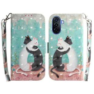 For Huawei nova Y70 Plus 3D Colored Pattern Flip Leather Phone Case(Black White Cat)