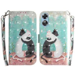 For OPPO A17 3D Colored Pattern Flip Leather Phone Case(Black White Cat)