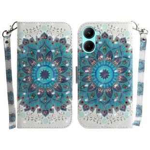For Realme C33 3D Colored Pattern Flip Leather Phone Case(Peacock Wreath)