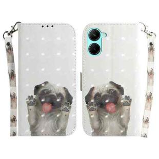 For Realme C33 3D Colored Pattern Flip Leather Phone Case(Pug)