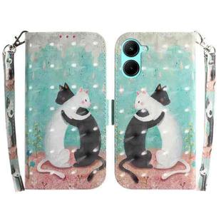 For Realme C33 3D Colored Pattern Flip Leather Phone Case(Black White Cat)