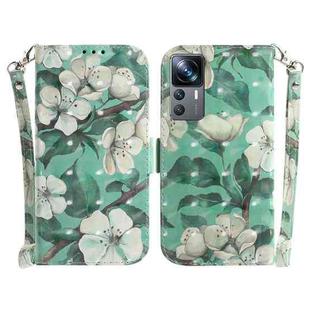 For Xiaomi 12T Pro 3D Colored Pattern Flip Leather Phone Case(Watercolor Flower)