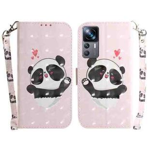 For Xiaomi 12T Pro 3D Colored Pattern Flip Leather Phone Case(Heart Panda)