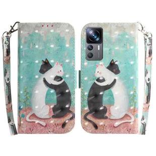 For Xiaomi 12T Pro 3D Colored Pattern Flip Leather Phone Case(Black White Cat)
