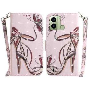 For Tecno Pop 6 Fingerprint 3D Colored Pattern Flip Leather Phone Case(Butterfly High-heeled)