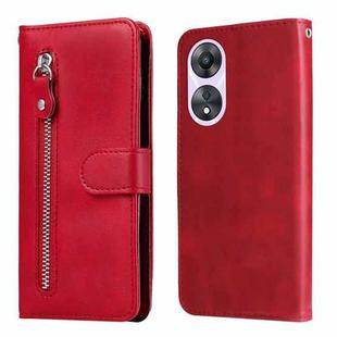 For OPPO A58 5G Calf Texture Zipper Leather Phone Case(Red)