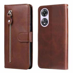 For OPPO A58 5G Calf Texture Zipper Leather Phone Case(Brown)