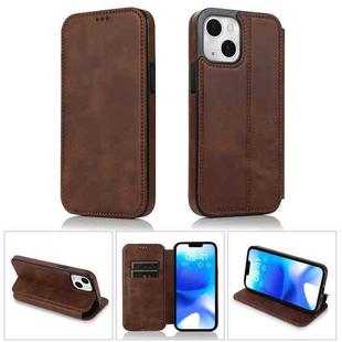 For iPhone 14 Strong Magnetic Closure PU + TPU Leather Phone Case(Brown)