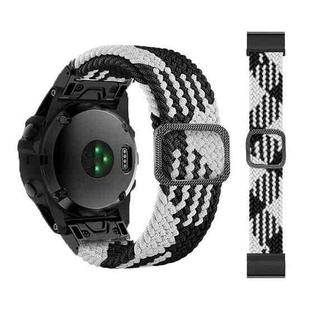 For Garmin Fenix 7X Adjustable Nylon Braided Elasticity Watch Band(Black White)