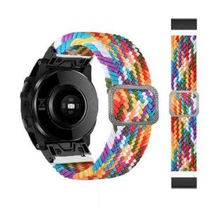 For Garmin Fenix 7 Adjustable Nylon Braided Elasticity Watch Band(Rainbow 02)