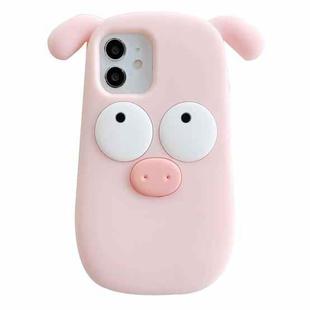 For iPhone 12 3D Cute Pig Silicone Phone Case(Pink)