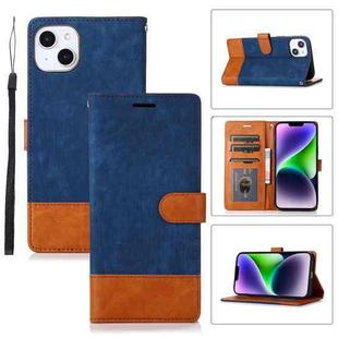 For iPhone 14 Plus Splicing Leather Phone Case(Dark Blue)