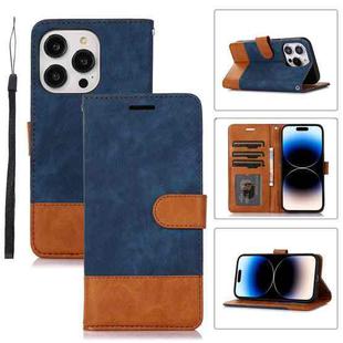 For iPhone 14 Pro Splicing Leather Phone Case(Dark Blue)