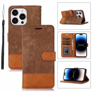 For iPhone 14 Pro Max Splicing Leather Phone Case(Brown)
