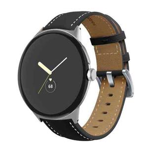 For Google Pixel Watch Pointed Tail Stitching Genuine Leather Watch Band(Black)