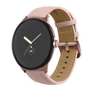 For Google Pixel Watch Pointed Tail Stitching Genuine Leather Watch Band(Rose Gold+Pink)