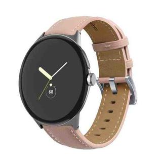 For Google Pixel Watch Pointed Tail Stitching Genuine Leather Watch Band(Silver+Pink)