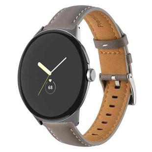 For Google Pixel Watch Pointed Tail Stitching Genuine Leather Watch Band(Brown Gray)