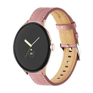 For Google Pixel Watch Grooved Genuine Leather Watch Band(Dark Pink)