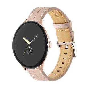 For Google Pixel Watch Grooved Genuine Leather Watch Band(Light Pink)