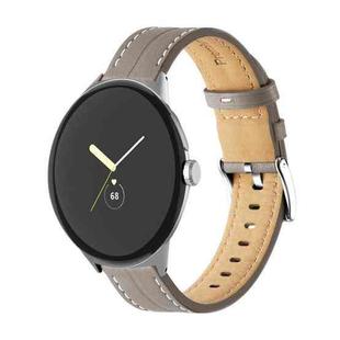 For Google Pixel Watch Grooved Genuine Leather Watch Band(Dark Grey)